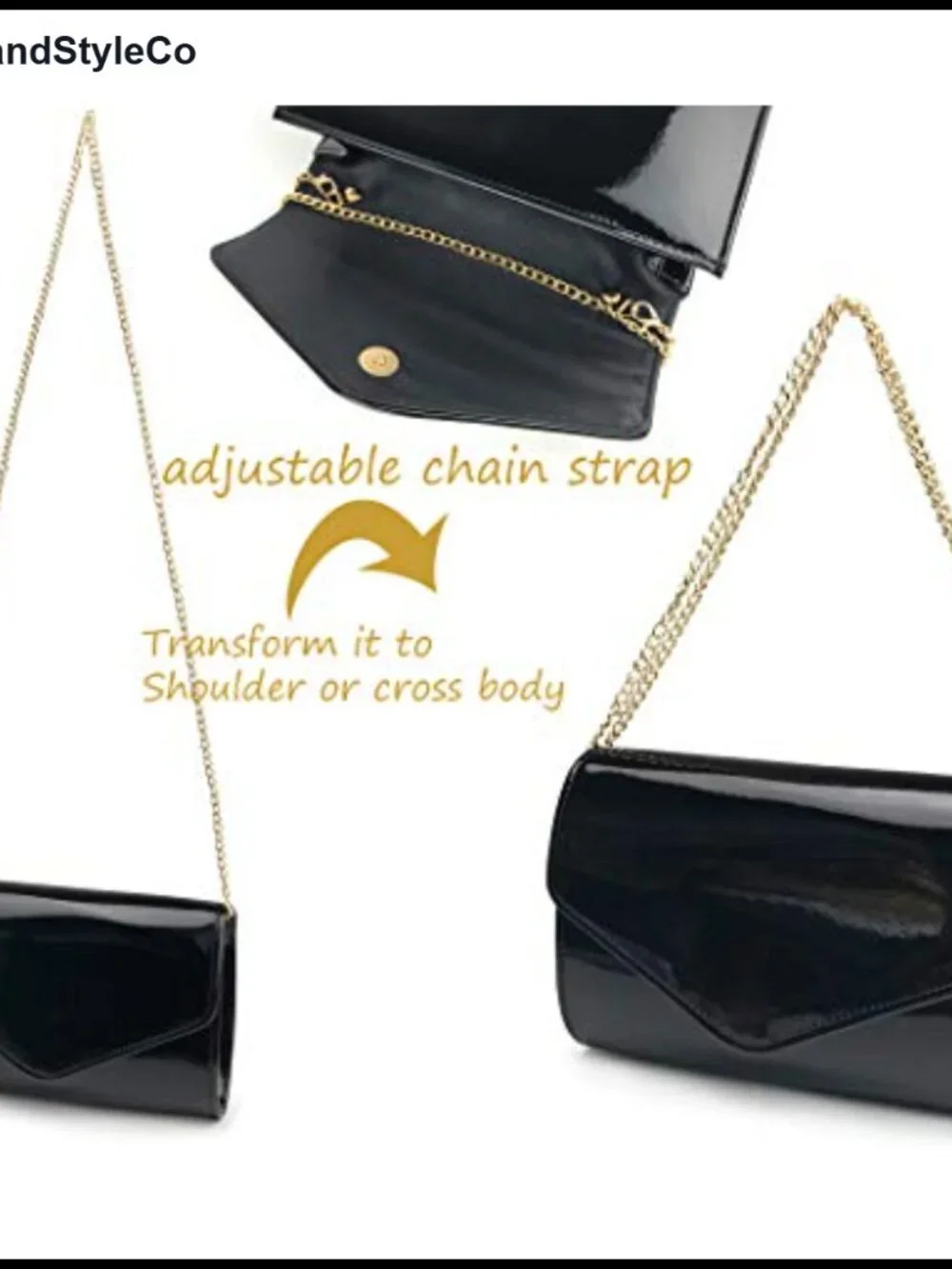 Glossy Envelope Evening Clutch Faux Patent Leather Chain Shoulder Bag